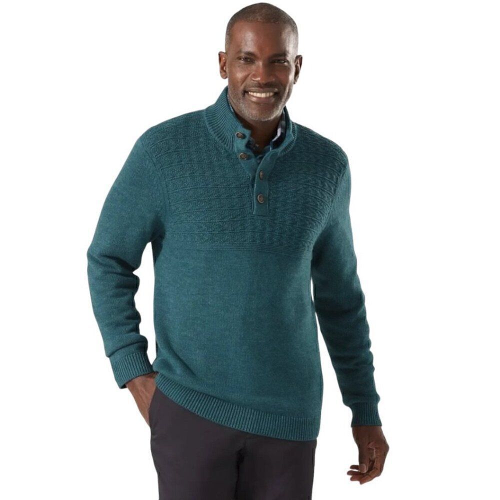 Tommy Bahama Men's Sorrento Beach Mock Neck Henley Sweater- Seaway Green Size XL